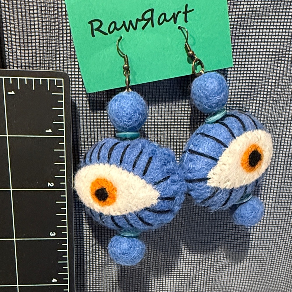 Blue Evil Eye Felt Earrings